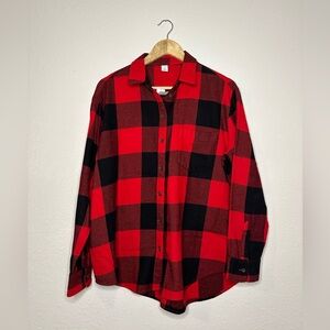 NWT Old Navy Red & Black Plaid Button Down Shirt Size Medium